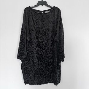 Vintage Oscar de la Renta Black Velvet Burnout Dress Tunic Bergdorf Goodman 14